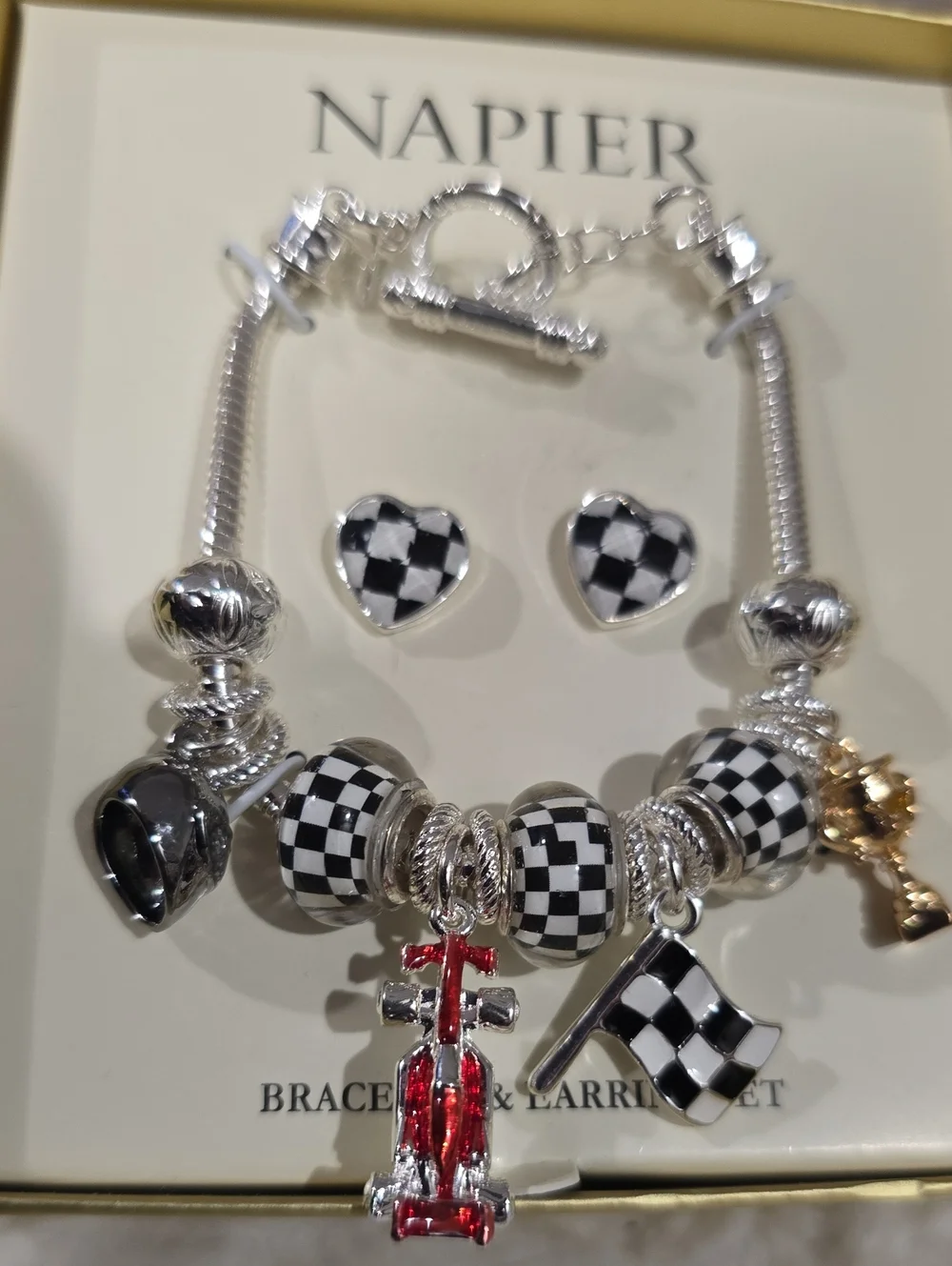 NAPIER BRAND WOMEN'S RACE FAN BRACELET AND PIERCED EARRINGS SET